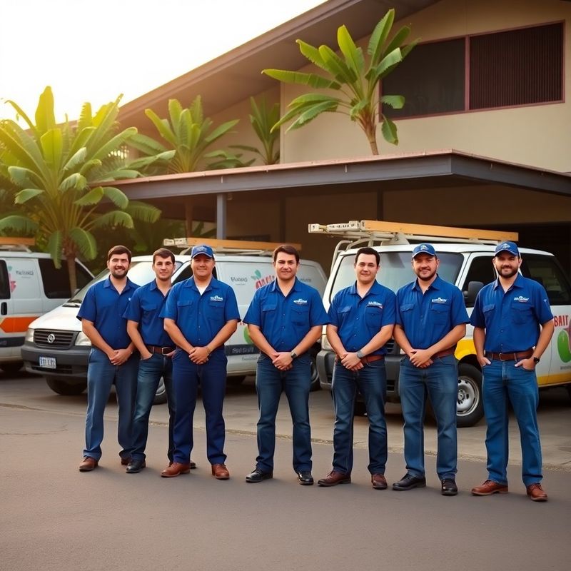 Equipo de electricistas frente a la oficina en Turrialba