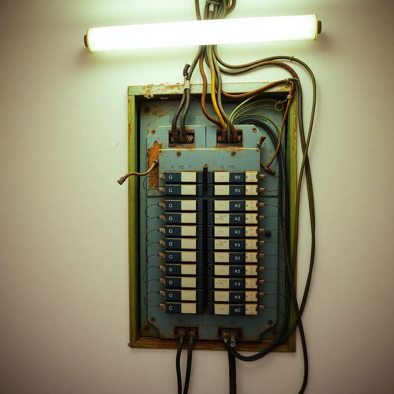 Tablero eléctrico antiguo de los años 90 antes de la renovación