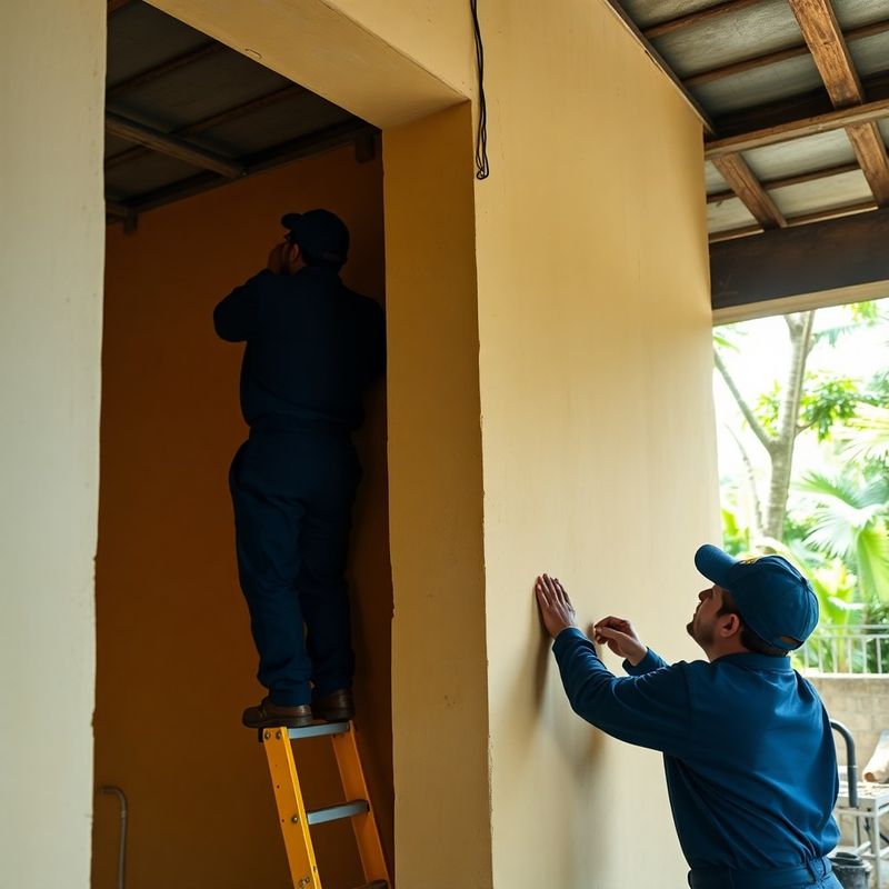 Equipo técnico instalando cableado en obra